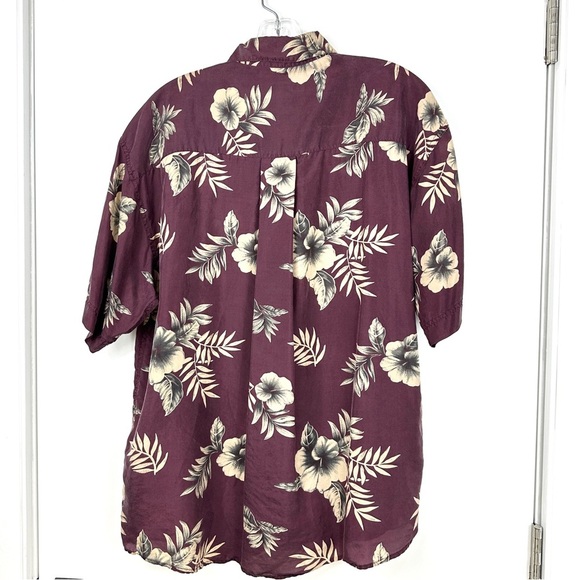 SUMMA Maroon Silk Blend Aloha Shirt M Hibiscus Floral Vintage Y2K Vibes - Picture 2 of 4